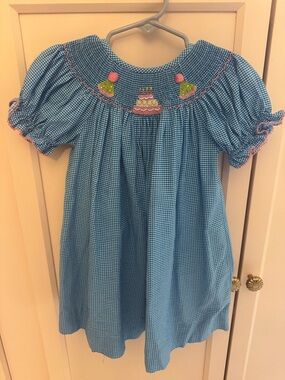 Blue Gingham Smocked Party Dress for Girls